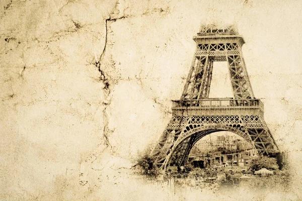 Tour Eiffel à Paris. Fond de vue vintage. Tour Eiffel vieille photo de style rétro avec des fissures froissé papier . — Photo