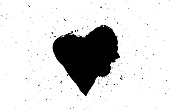 Black heart with black paint splashes around isolated on white background. — Stock Photo, Image