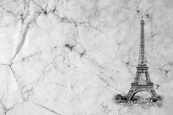 Eiffel Tower in Paris. Vintage view background. Tour Eiffel old retro style photo with cracks crumpled paper. Postcard style. — Stock Photo, Image