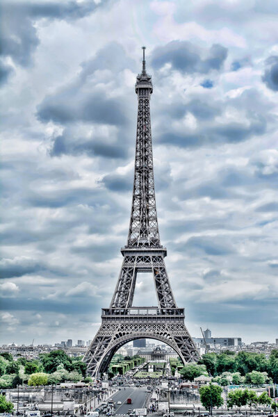 Eiffel Tower in Paris. Vintage HDR view. Tour Eiffel HDR style photo.