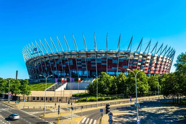 Warsaw, Poland  July 16, 2017: National football stadium of poland in Warsaw. Sunny summer day with a blue sky. Horizontal photo. — Stock Photo, Image