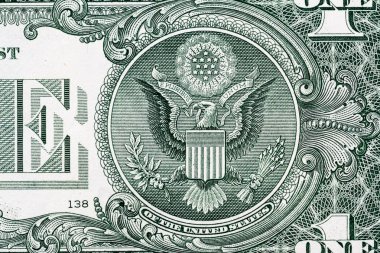Kartal makro yakın plan US 1 dolar banknotunda. Bir dolarlık banknotun ayrıntıları