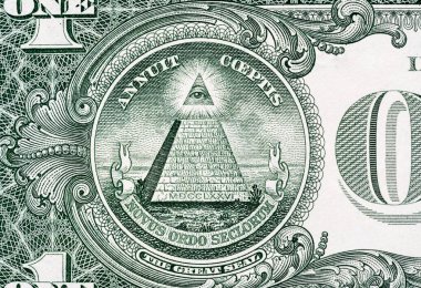 Piramit makrosu 10 Amerikan doları banknota yakın çekim. Bir dolarlık banknotun ayrıntıları. Büyük büyük boyut.