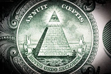 Piramit makrosu 10 Amerikan doları banknota yakın çekim. Bir dolarlık banknotun ayrıntıları. Büyük büyük boyut.