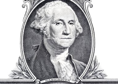 George Washington 'ın portresi beyaz arka planda izole edilmiş 1 dolarlık banknot makrosu üzerinde.
