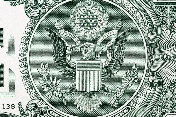 독수리 매크로 근접거리는 US $1 BANKNOTE 입니다. 1 달러 지폐의 세부 사항 — 스톡 사진