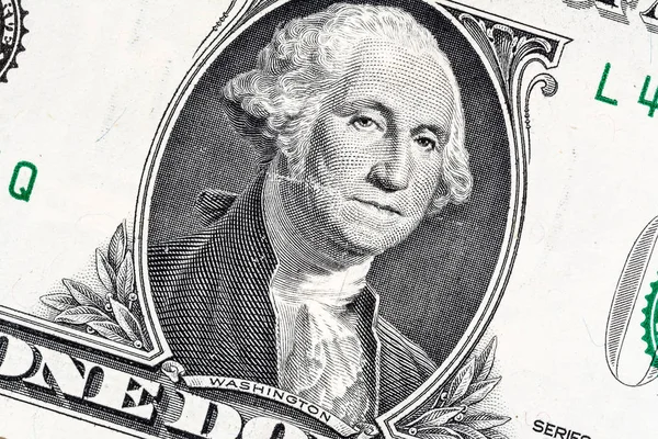 George Washington 'ın bir Amerikan banknotundaki yakın plan portresi..