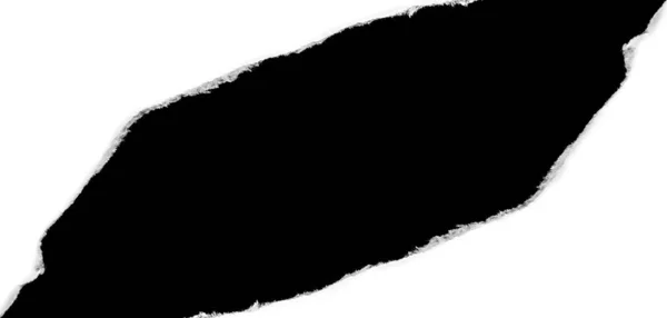 Carta bianca con bordi strappati isolati con uno sfondo nero isolato all'interno . — Foto Stock