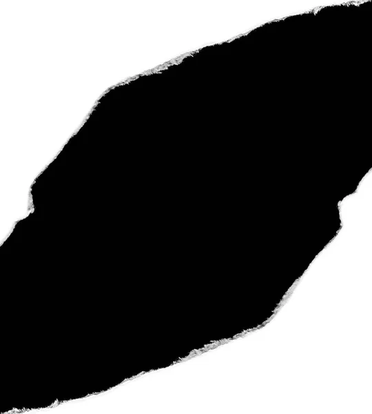 Carta bianca con bordi strappati isolati con uno sfondo nero isolato all'interno . — Foto Stock