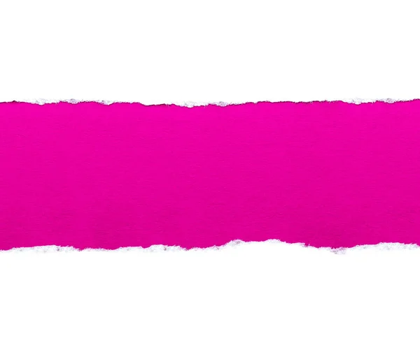 Weißes Papier mit abgerissenen Kanten isoliert mit einem leuchtend rosafarbenen Papierhintergrund innen. gute Papierstruktur — Stockfoto