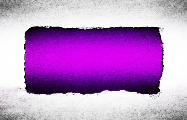 A hole in vintage paper with torn edges close-up with a violet v — ストック写真