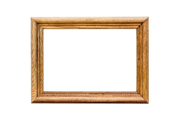 Simple wooden horizontal closeup picture frame isolated on a white background. — Stock Photo, Image