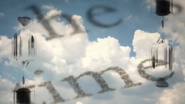 Creatieve Tijd Rondt Video Van Bewegende Wolken Zandloper Close Gaan — Stockvideo