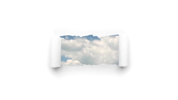 Yaratıcı Zaman Mavi Gökyüzündeki Hızlı Hareket Eden Bulutların Beyaz Kağıtta — Stok video