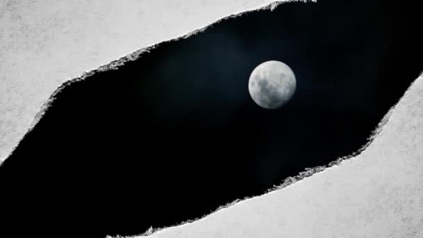 Yaratıcı Zaman Gece Gökyüzünde Yüzen Bulutlarla Parlayan Eski Grunge Kağıt — Stok video