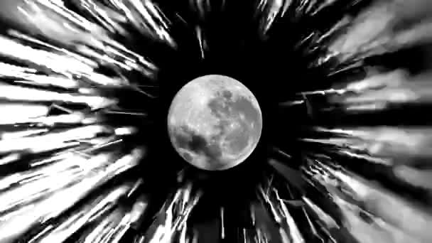 하이퍼는 우주에서 보름달을 오릅니다 크레이터의 우주에서 달까지 이동하는 추상적 — 비디오