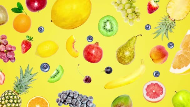 Animação Vídeo Stop Motion Criativa Muitas Frutas Vivas Tropicais Exóticas — Vídeo de Stock