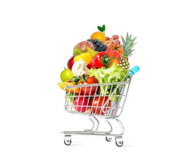 Verduras Frescas Frutas Carrito Compras Lleno Gente Aislado Sobre Fondo —  Fotos de Stock