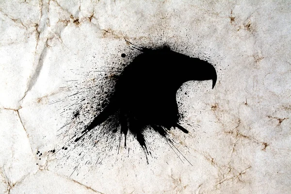 Silueta Cabeza Águila Negra Con Salpicaduras Pintura Salpicaduras Manchas Sobre — Foto de Stock
