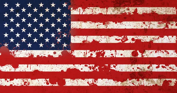 Kan lekeli Amerikan bayrağı. Kan lekeleri olan Amerikan bayrağı. Eski grunge vintage tarzı. Büyük resim.