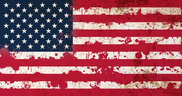 Amerikanische Flagge Mit Blutflecken Nationalflagge Mit Blutspritzern Alte Textur Retro — Stockfoto