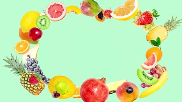 Animazione Creativa Stop Motion Molti Frutti Tropicali Diversi Che Appaiono — Video Stock