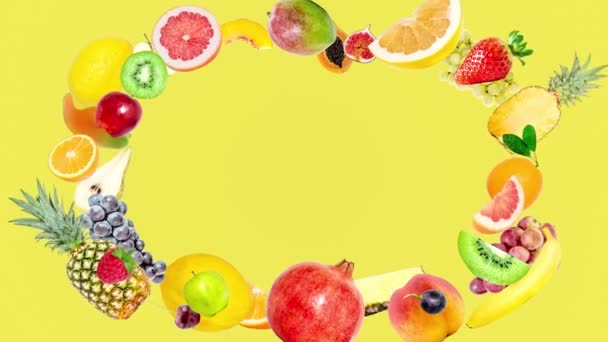 Animation Créative Stop Motion Nombreux Fruits Tropicaux Différents Apparaissant Centre — Video