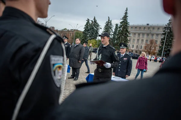 Octombrie 2017 Kiev Ucraina Cadeții Academiei Naționale Afaceri Interne Depun — Fotografie, imagine de stoc