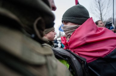 11 Şubat 2018. Kiev region, Ukrayna. Eylem Petro Poroshenko'ların altında protesto. Mikhail Saakaşvili destek eylemciler Ukrayna Cumhurbaşkanı'nın istifasını talep etti..