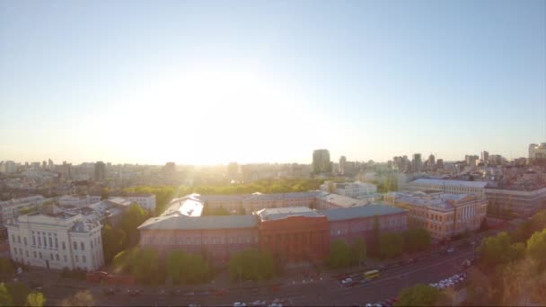 Letecký Pohled Kyjeva Během Krásný Západ Slunce Kyjev Krajiny — Stock video