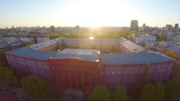Luchtfoto Van Kiev Tijdens Prachtige Zonsondergang Kiev Landschappen — Stockvideo