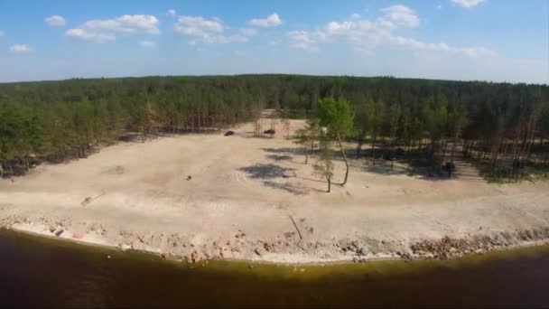 Luchtfoto Van Kiev Reservoir Mooi Landschap Vlucht Bos Strand — Stockvideo