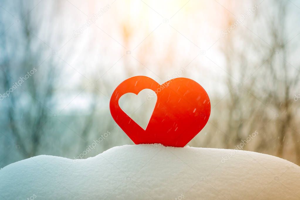  beautiful hearts on a winter background