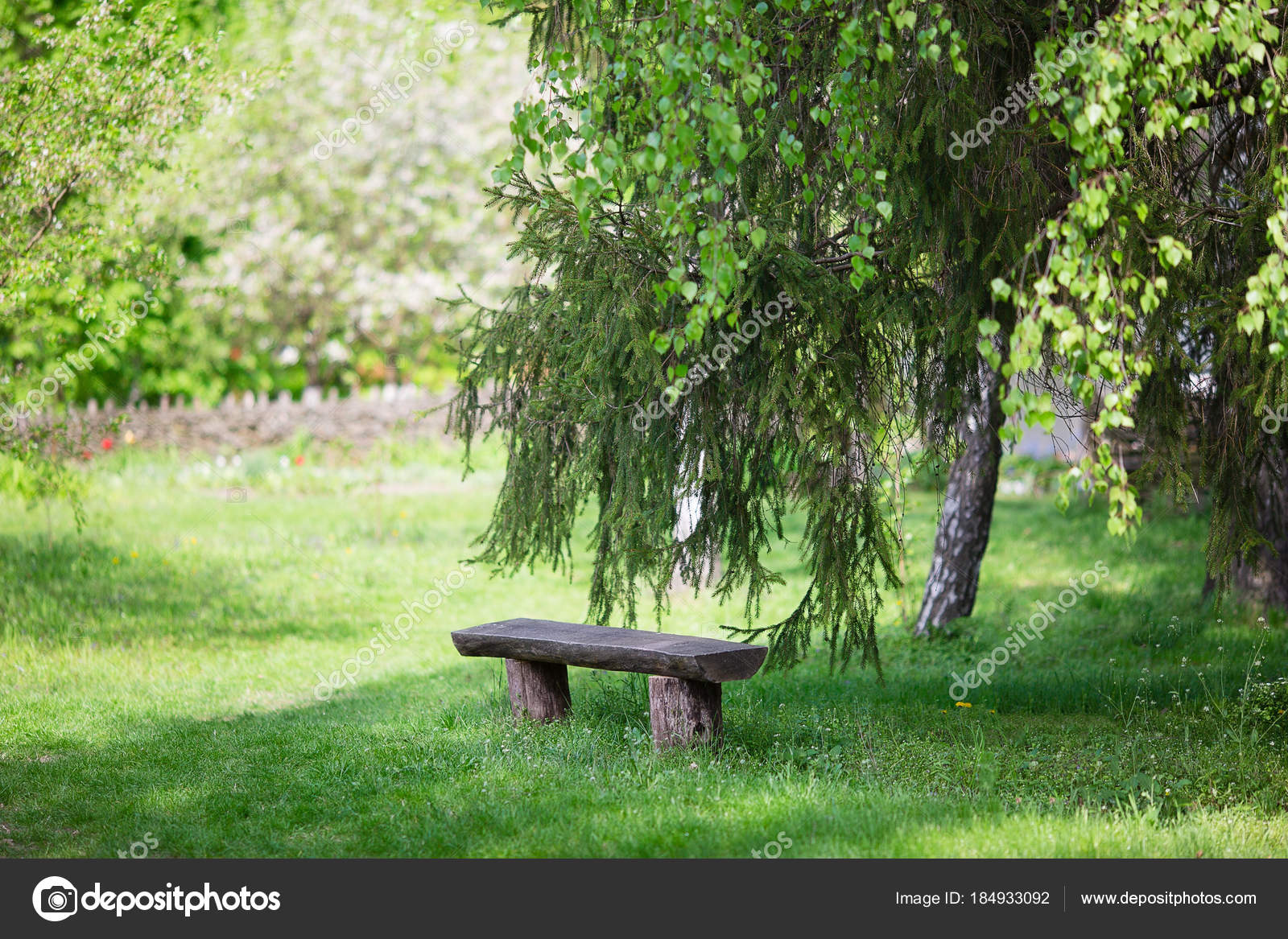Rustic Wooden Bench Forest Park Old Garden Bench Stock Photo