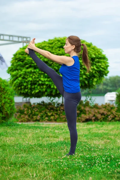 Mujer joven haciendo ejercicio de yoga en la estera 21 — Foto de Stock