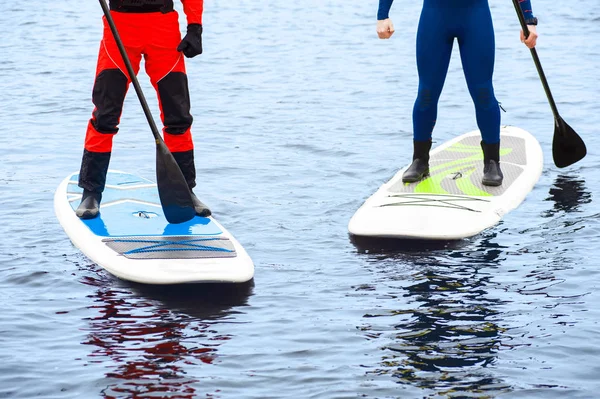 Athletic man stand up paddle board SUP — Stock Photo, Image