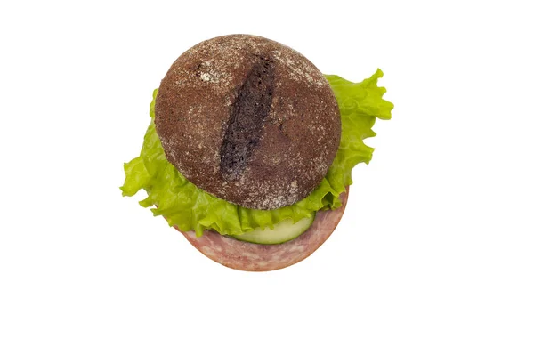 健康的圆形三明治加火腿和蔬菜 被隔离了 图库图片