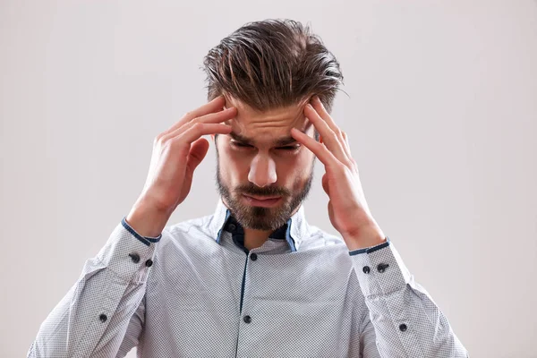 Portrait Stressed Businessman Who Having Headache — Stock Photo, Image