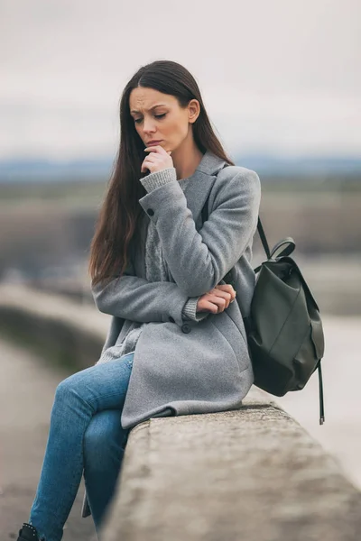 Young Lonely Worried Woman Sitting Thinking — Stock Photo, Image