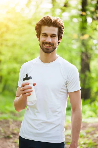 Jeune Homme Est Prêt Pour Exercice Dans Parc — Photo