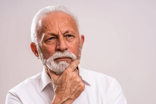 Portrait Pensive Serious Senior Man — Stock Photo, Image