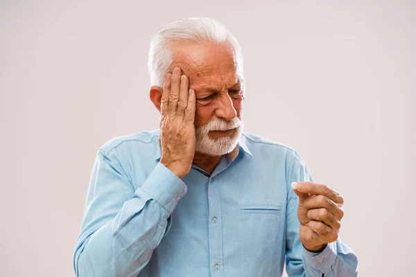 Portrait Senior Man Who Having Headache — Stock Photo, Image
