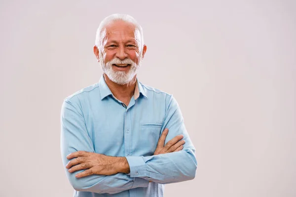 Portrait Cheerful Senior Man Who Looking Camera Smiling — Stock Photo, Image