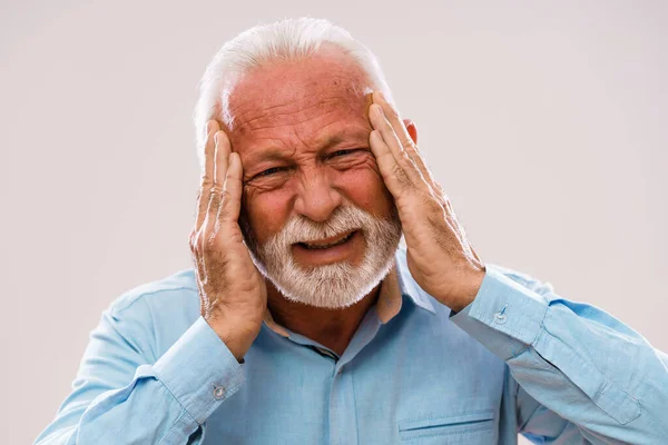 Portrait Senior Man Who Having Headache — Stock Photo, Image