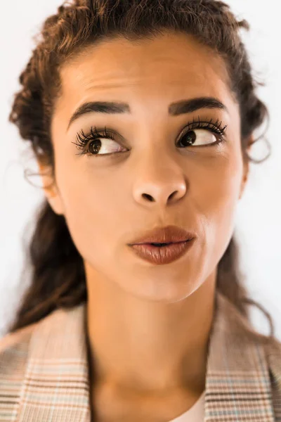 Porträtt Vacker Afrikansk Amerikansk Kvinna Som Gör Ansikten — Stockfoto