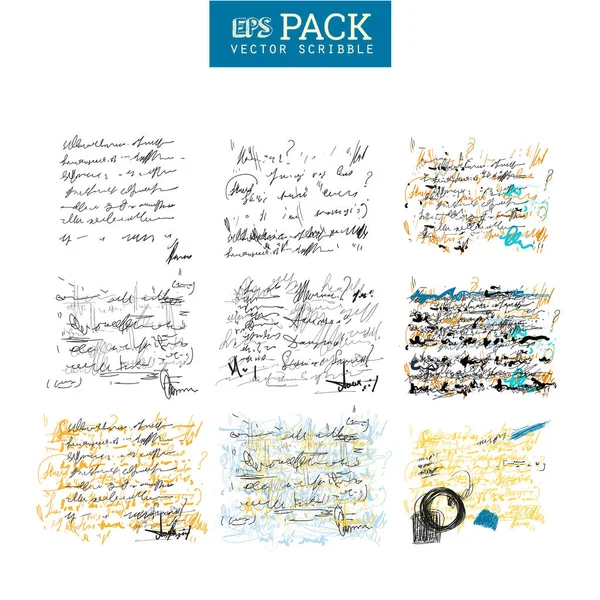 Unidentified abstract handwriting scribble text art drawing pack. — Stock Vector