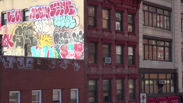 Graffitti Arte Aparece Lado Edifício Nova York — Vídeo de Stock