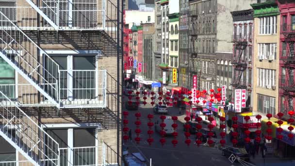 Estabelecendo Tiro Alto Ângulo Apartamento Bairro Chinatown Com Lâmpadas Lanternas — Vídeo de Stock