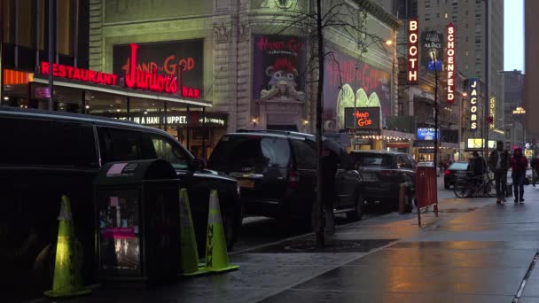 Vacker New York Street Scen Natten Regn Med Målning Kvaliteter — Stockvideo