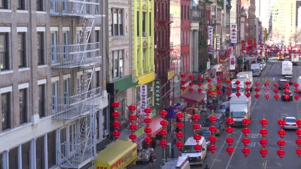 Etablera Hög Vinkel Skott Chinatown Distriktet New York — Stockvideo